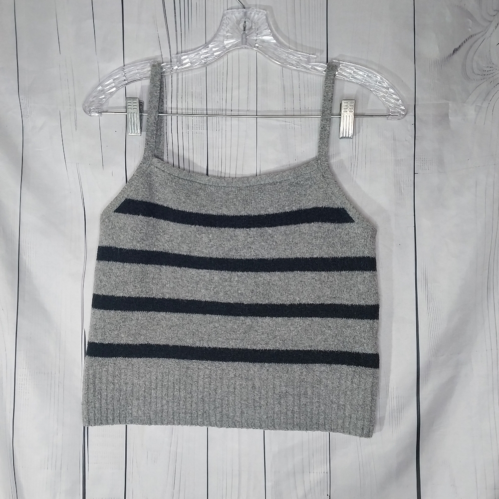 Abercrombie & Fitch Gray and Black Striped Cropped Casual 90’s Women's Top